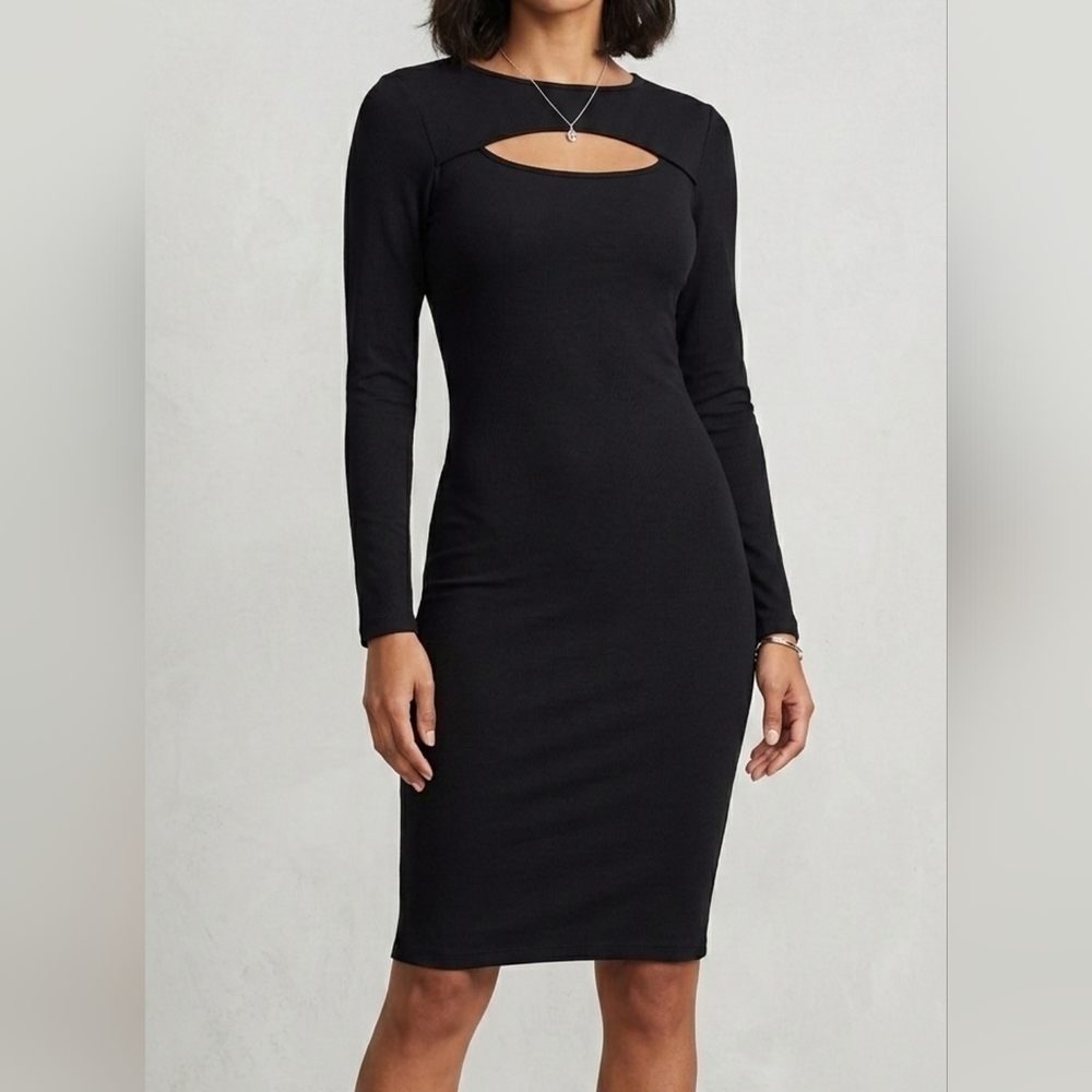 NWOT Black Cutout Bodycon Knee Length Dress LARGE